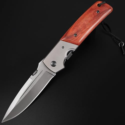 Procci DA52 Klappmesser Großes Taschenmesser für Männer, 28cm Jagd Klappmesser mit Holzgriff, 13cm Titanbeschichtete Klinge, Angeln Zu Fuß Survival-Messer mit Sicherheitsschloss und Gürtelclip
