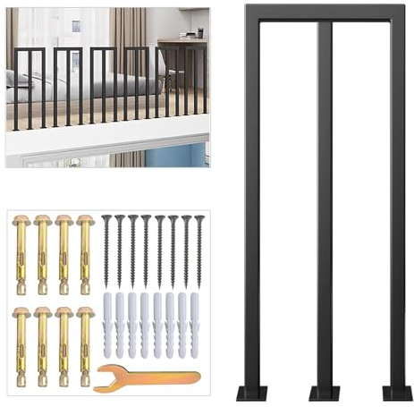 SCGSJZH Geländer Treppen Schwarz, U/M-förmiger bodenmontierter Handlauf, modernes schmiedeeisernes Brüstungsgeländer, Garten-/Korridor-/Loft-/Innentreppengeländer (90cm, M-Typ)