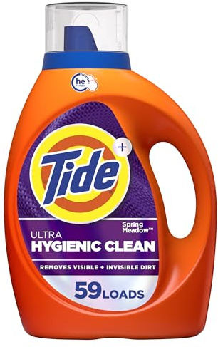 Tide Ultra Hygienic Clean Liquid Laundry Detergent, Spring Meadow Scent, 84 fl oz, 59 Loads, Removes visible and invisible dirt, Laundry Detergent Liquid