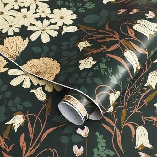 Fiula Floral Leaf Self Adhesive Wallpaper 41CMx3M Peel and Stick Wallpaper Vinyl Film Roll Contact Paper Beige Green Removable Decorative Furniture Sticker for Bathroom Kitchen Living Room Bedroom