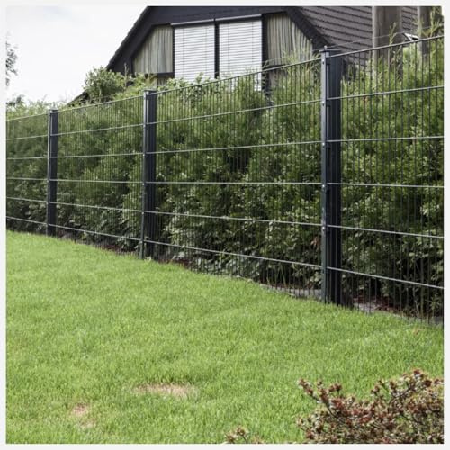 HORI Doppelstabmattenzaun Drahtstärke 6/5/6 mm Komplettset - je Gittermatte 251 cm - wahlweise mit Eckpfosten - verschiedene Längen und Höhen - Farbe Anthrazit RAL 7016 Höhe 143 cm - Länge 12.5 m