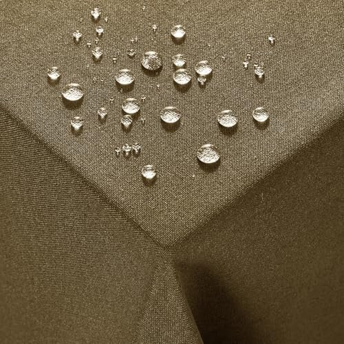 Deconovo Tischdecke Abwaschbar Tischdecken Wasserabweisende Tischwäsche Rechteckig für Esszimmer Küche Wohnzimmer Garten Lotuseffekt Tischtuch Leinenoptik pflegeleicht, 160x130 cm, Ockerbraun, 1 Stück
