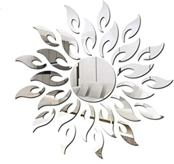Autocollant de miroir à motif de soleil 3D, feuille de miroir en acrylique argenté, décoration murale pour la maison, décalcomanie de miroir de fleur de soleil