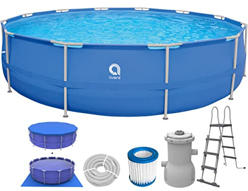 Avenli Pool 450 x 122 cm steel frame above ground pool blue Set with pump & ladder Complete set round with cover and ground cover Frame pool Swimming pool