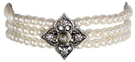 Alpenflüstern Perlen-Trachten-Armkette Louise 3-reihig - Damen-Trachtenschmuck mit bi-color-farbenem Trachten-Ornament, elastische Trachten-Armkette, Perlenarmband (in traditionellen Farben) DAB086