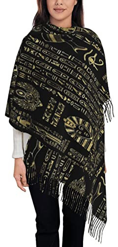 Ägyptische Hieroglyphen Und Gottheiten Gold Auf Schwarz Frühling Herbst Schal Weiche Schals & Tücher Für Damen Warm Schal Damen