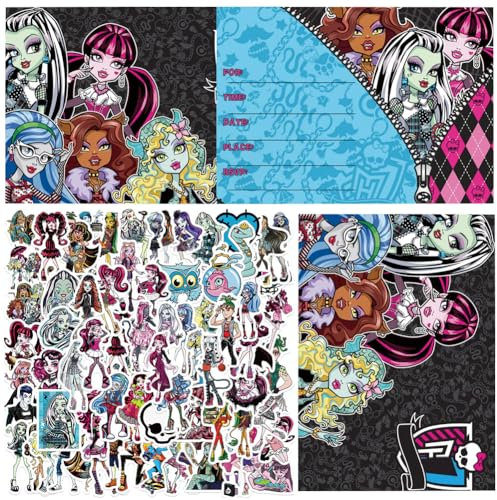 XNAUVOI Carte D'Invitation,Monster Invitation de Fête,Avec Autocollants Mignons, Carte Invitation Anniversaire à Thème, Cartes d'Invitation de Fête pour Anniversaire pour Cadeaux