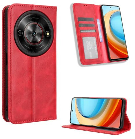 BellaCase ZTE Nubia Focus 5G Coque [Étui Portefeuille] [Fonction Support] [Slots pour Cartes] [Couverture à Rabat Magnétique] Compatible avec Le Smartphone ZTE Nubia Focus 5G(Rouge)