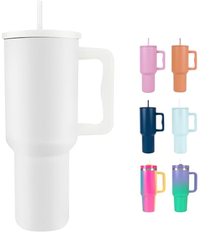 WUYOR 40oz Insulated Tumbler with Straw & Lid – Leak-Proof Stainless Steel Travel Mug with Handle, Perfect for Hot & Cold Drinks, Coffee & Water Bottle