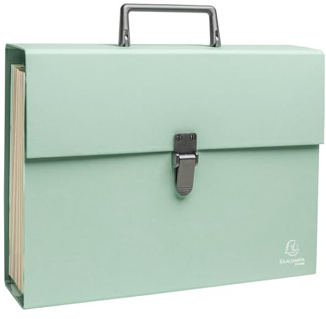 Exacompta - Ref 56339E - 1 case File with Autentik Handle - Reinforced Multi-Coloured Gussets - Clip Button Closure - 18 compartments - Size 32x24cm - 3 Random Colours