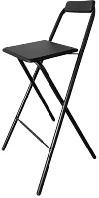 Acomoda Textil – Taburete de Bar Plegable para Cocina, Salón, Comedor y Restaurante. Silla Alta de Metal Estable, Resistente y Cómoda con Respaldo y Reposapiés 47,5x50x98 cm. (Negro)
