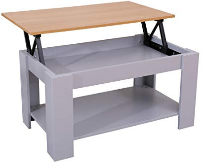 Schinaud Lift Top Coffee Table with Storage, Modern Sofa Table, Space-Saving Design for Living Room, Home, Office, Grey+oak W85xD50xH45cm
