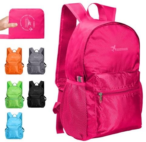 Zaino pieghevole leggero piccolo impermeabile zaino da trekking durevole zaino pieghevole per donne uomini all'aperto escursionismo ciclismo viaggi passeggiate campeggio (M-Rosa rossa)