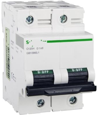 PKHDLYEU Disjoncteur Disjoncteur de Protection de Distribution C120H, Petit disjoncteur Bipolaire, Courbe D, 100 A, 400 V, 50/60 Hz, A9N19821