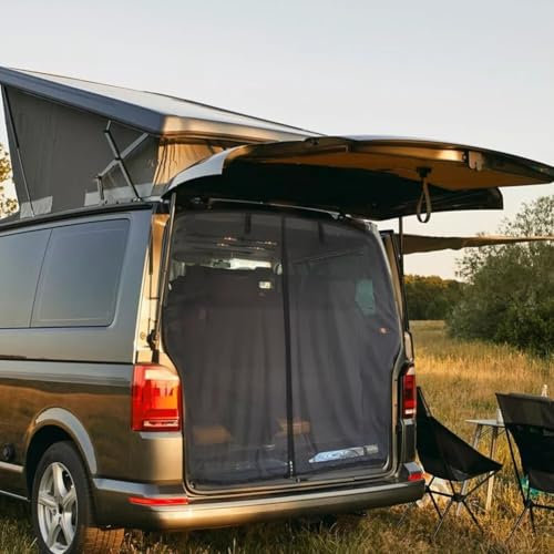DAZZLEEX Mosquitera magnética para puerta corrediza de furgoneta, red de malla negra, protector solar para coche, camping, puerta trasera, para caravana, autocaravana, puerta lateral (XL, 192 x 150 cm
