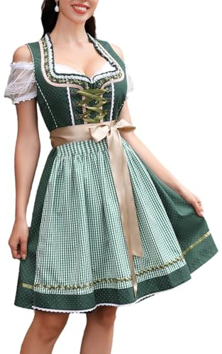 YesFashion Women's Dirndl Dress, 3-Piece Midi Costume Dress, Traditional Skirt, Costume Fashion Dress, Dirndl Blouse for Oktoberfest