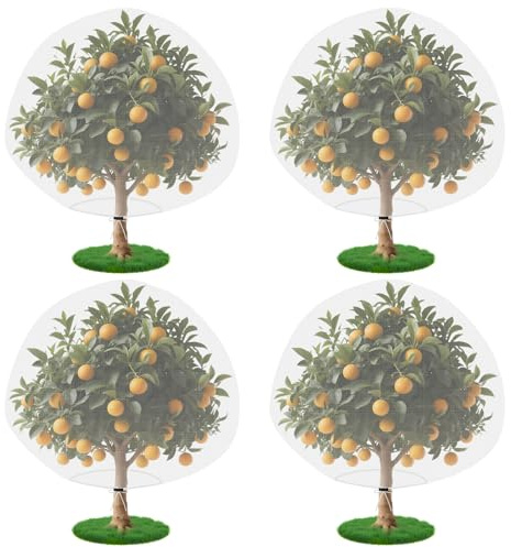 CAKKVDE 4 Pack100x150cm Fruit Tree Netting Bird Protection with Drawstring | Fine Mesh Cherry Tree Netting Cover, Reusable Orchard Insect Barrier