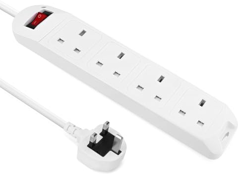 EXTRASTAR Switched Extension Lead, 4 Way Extension Lead 3M with Indicator Light, 13A UK Plug Socket Power Strip Wall Mounted White