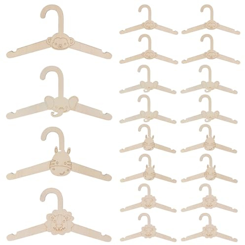 20 Piezas Perchas para Bebés, Perchas Infantiles de Madera con Motivos de Animales, Antideslizantes y Duraderas, Ahorran Espacio