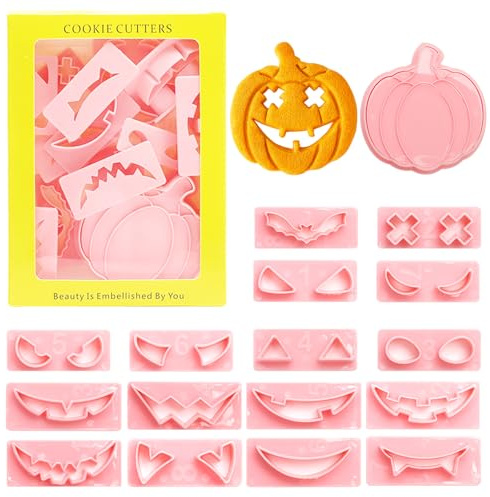 Halloween Plätzchen Ausstecher Set 3D Kürbis & Halloween Keksausstecher, 16 PCS Ausstechformen für Kinder, Fondant Ausstechformen Ideal für Partyzubehör, Dekorationen Cookie Cutter