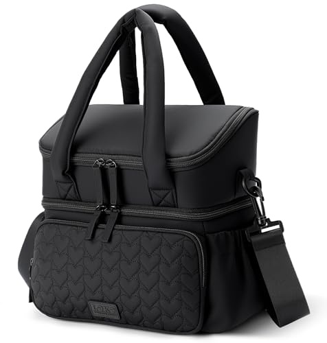 Lekespring Lunch Bags for Women, Double Layer Insulated Lunch Bag, Ladies Lightweight Cool Bag, Packed Lunch Box for Work School Picnic (Black, 10, litres)
