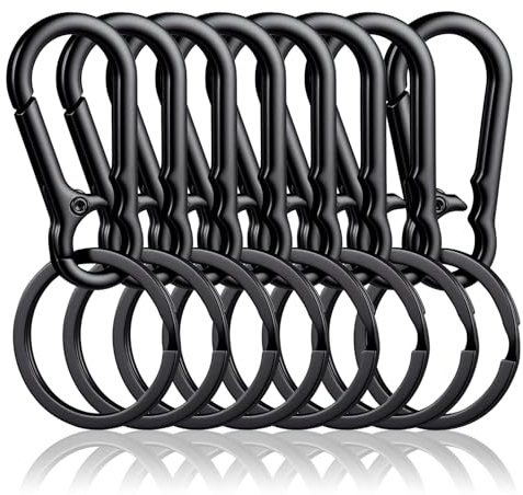 Holtrae Gancio Portachiavi da 8 Pezzi,Portachiavi in Lega di Zinco con Anello, Moschettone A Sgancio Rapido, Mini Moschettone Staccabile, Moschettoni Unisex (Nero)