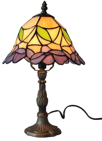 Five liters Tiffany Tischlampe 8 Zoll, handgefertigter Buntglas Lampenschirm mit Blumenmuster und Harzsockel, Vintage Tischleuchte für Schlafzimmer Wohnzimmer Büro – Leuchtmittel inklusive