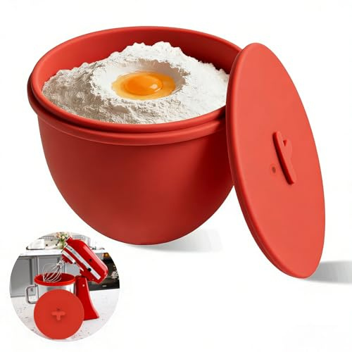 Silicone Mixing Bowl Inserts Compatible with KitchenAid 4.8 L Food Processors, Set of 1 Silicone Inserts with Lids, Reusable Bowl Liner for KitchenAid Mixing Bowl (Red)