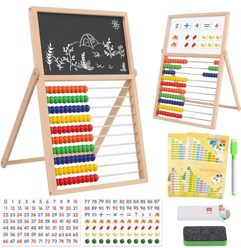 Wooden Abacus for Kids Math Games for Kids 3-5 4 5-7 6-8 Counters Toys with Double-Sided Whiteboard Blackboard and Magnetic Number Cards 1-100 Educational Counting Math Manipulatives 1st 2nd grade