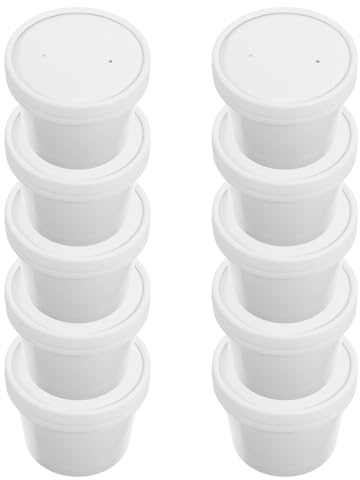 Veemoon Gobelets Jetables 8 Oz Blancs avec Couvercles, Lot de 10 Sets de Bols Alimentaires à Emporter, Bols à Soupe Pratiques et Réutilisables pour Voyages, Travail et Repas Itinérants