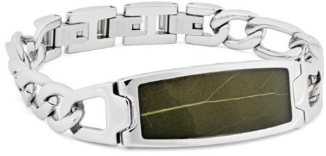 HOLZKERN Herren-Armband Edelstahl Modulus Blatt Grün/Silberfarben | maskulines Schmuckstück für Männer, Figarokette,
