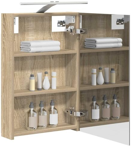 vidaXL Badezimmerspiegelschrank Sonoma-Eiche 40 x 10,5 x 60,5 cm, Moderner Spiegelschrank, rechteckig, Wandregal für Badezimmer, praktische Aufbewahrung