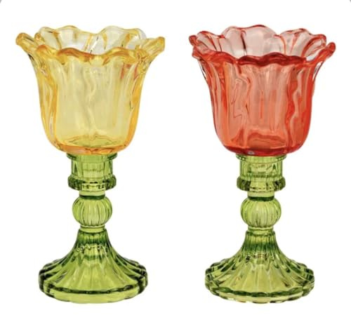 Windlicht Tulpe aus Glas, Dekoratives Teelichthalter-Design, Stilvolles Wohnaccessoire, Kerzenhalter (Rot)