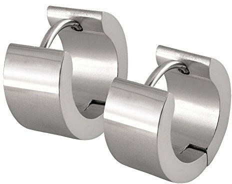 1 Paar Creolen Klapp1 Paar Creolen Ohrringe Edelstahl schwarz Herren Unisex Huggie Creole, Größe:Ø 14mm / 7mm breit;Farbe:Silber