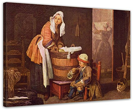 Wandbild Jean Siméon Chardin Die Wäscherin - 40x30cm quer - Alte Meister Berühmte Gemälde Leinwandbild Kunstdruck Bild auf Leinwand