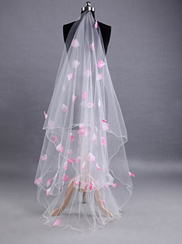 Butterme 1 Tier 3M Rosa Blume Ruched Bleistift Edge Kathedrale Kapelle Lange Hochzeit Brautschleier