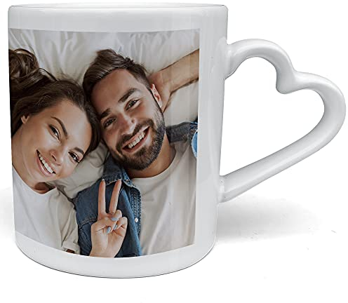 Tazas originales para regalar. Taza personalizada con foto y texto. Regalos mujer originales. Regalo madre y padre. Tazas de te. Taza Cerámica 330ml. Taza con asa corazón