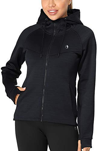 icyzone Veste de Sport pour Femme - Sweat à Capuche Poignets élastiques avec Trous de Pouce pour l’Exercice, la Gym et Autres Sports （M, Dark Navy