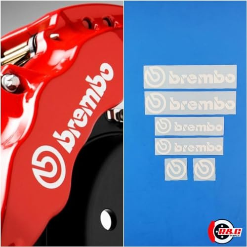 R&G Brembo Decal Combo Pacchetto per 6 Pistoni & 4 Pistoni & Brembo Loghi Pinza Freno Decal Sticker High Temp Set di 6 Decalcomanie (Bianco)