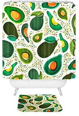 LLAAIT Avocado Bad Vorhangmatte Set Wasserdicht Polyester Duschvorhänge und Anti-Rutsch-Matte Home Decoration, 004,180x2000cm und Matte