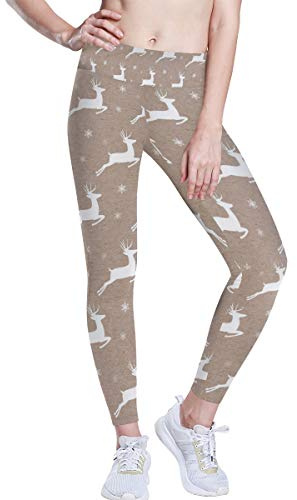 FANTAZIO Yoga-Hose mit Rentier-Holztextur, hohe Taille, Bauchkontrolle, Yoga-Capris, für Frauen - mehrfarbig - Groß