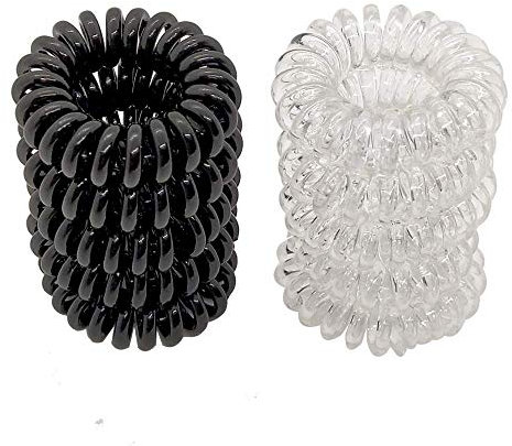 Spiral Hair Ties,Coil Hair Ties for Thick Hair,Phone Cord Hair Ties for Ponytail Holder,No Crease Spiral Hair Coils for Women or Girls(100PCS-Transparent Black)