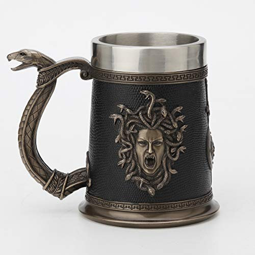 Veronese Design 14 cm griechischer Medusa Bierkrug aus kaltgegossenem Kunstharz, antikes Bronze-Finish, Heimdekoration