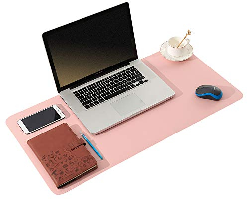 ARNTY Schreibtischunterlage Leder,Groß Laptop Tischunterlage Schreibtisch Unterlage,Ultradünnes Schreibtischmatte aus PU-Leder,Desk Mat für Büro-oder Heimbereich (Pink&Grau, 60 * 35cm)