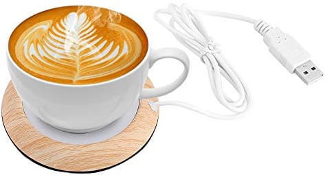 Calentador de tazas de café de 4 pulgadas, esterilla de calentamiento de grano de madera con carga USB de 5 V con calentamiento de temperatura de 176 ° F / 80 ℃ para cacao, té, agua, leche(Brillante)