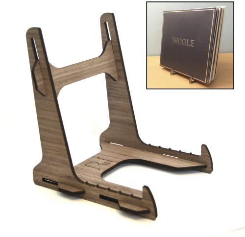 Vinyl Record Storage and Display Stand for 10-25 Records, Walnut Veneer