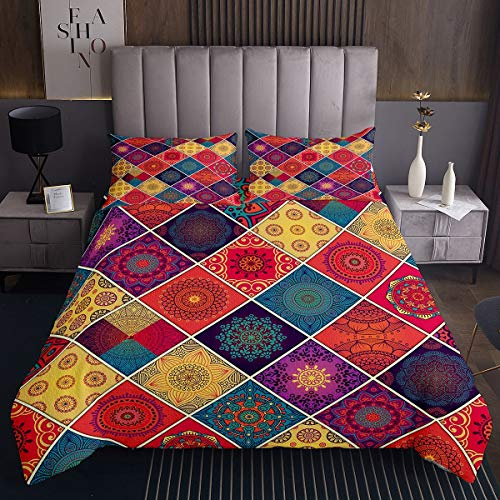Mädchen Boho Schick Mandala Steppdecke Böhmischen Stil Luxus Tagesdecke 240x260cm für Frauen Geometrische exotische Blumen Bettüberwurf Gitter Plaid 3St