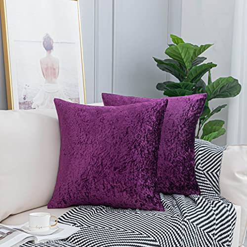 ROOEE Crushed Velvet Cushion Covers Pack of 2 Color - Purple Size - 60 cm x 60 cm