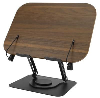 BAODBF Kochbuchhalter mit Spritzschutz,Erverstellbarer Buchhalter Leseständer,Buchständer Holz mit Seitenklammern,360° Drehbarer Laptopständer,Kochbuchständer für Rezept,Zeitschrift,Tablet,Laptop