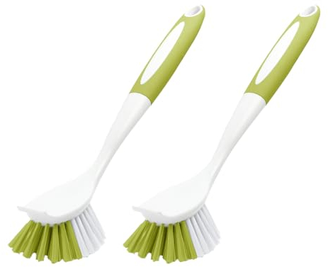 CQT D002 Lot de 2 brosses à récurer de type diffusion pour nettoyer la vaisselle, les casseroles, les poêles, les éviers, la salle de bain avec manche long confortable